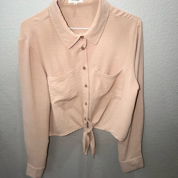Tops - Elegant Beige Button-Down Tie Front Shirt
